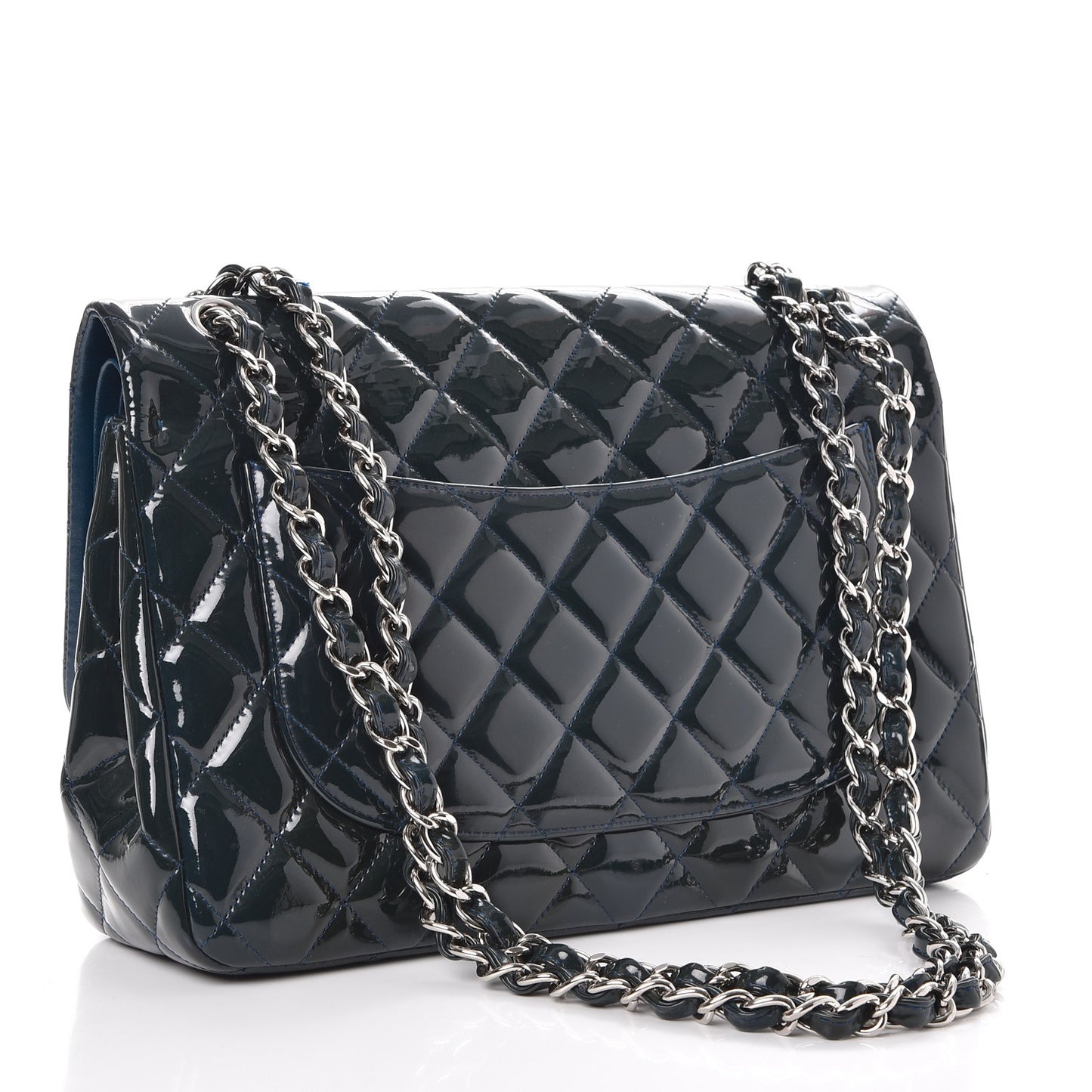 Patent Quilted Jumbo Double Flap Blue