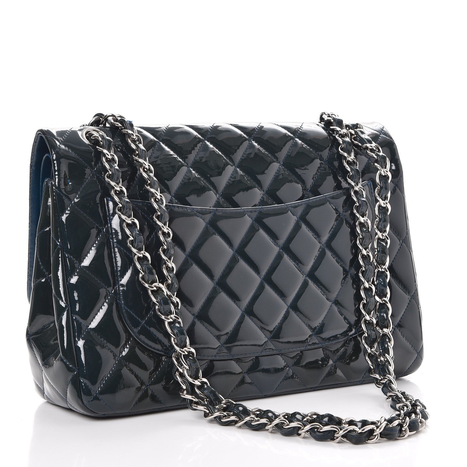 Chanel Patent Quilted Jumbo Double Flap Blue 4 of 17
