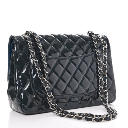 Chanel Patent Quilted Jumbo Double Flap Blue 4 of 17