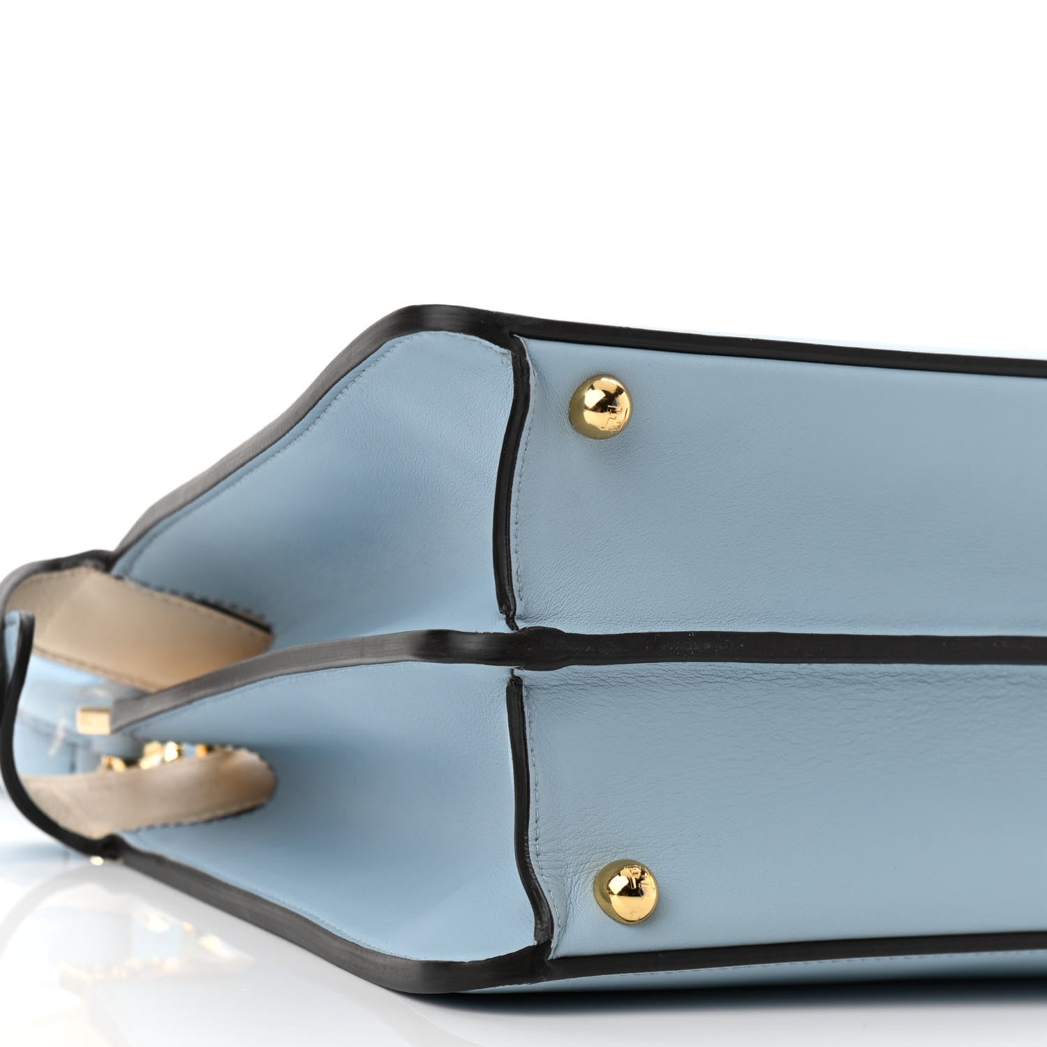 Fendi Vitello Seta Shiny Nappa Medium Peekaboo I SEE U Satchel Azzurro Baby Camelia 9 of 10
