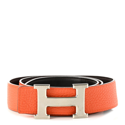 Hermes Box Togo 32mm Guilloche H Belt 85 Chocolate Orange 1 of 7