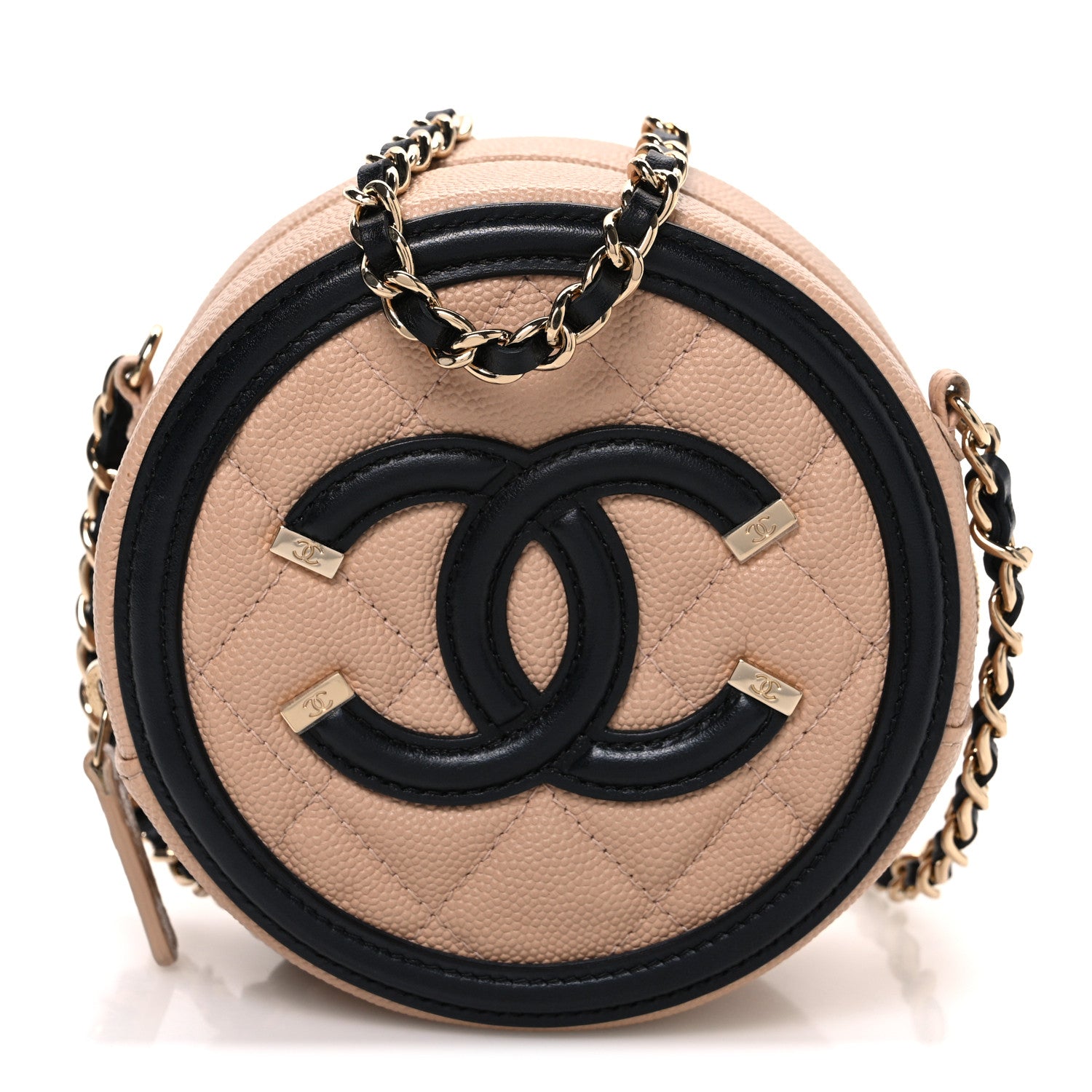 Chanel Caviar Quilted Round Filigree Crossbody Beige Black 1 of 10