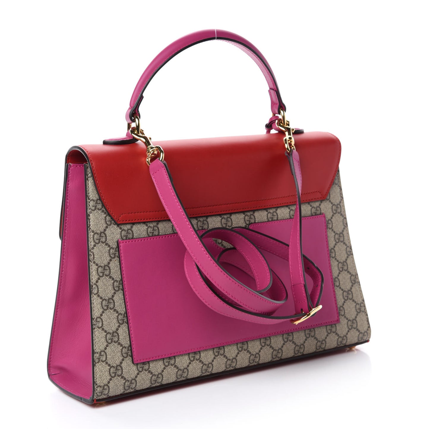 GG Supreme Monogram Calfskin Medium Padlock Top Handle Bag Beige Hibiscus Red New Rosette