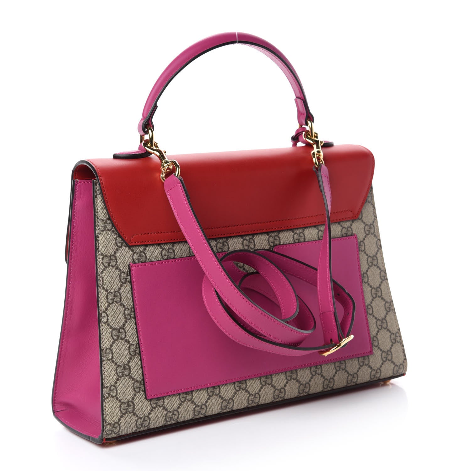 Gucci GG Supreme Monogram Calfskin Medium Padlock Top Handle Bag Beige Hibiscus Red New Rosette 3 of 10