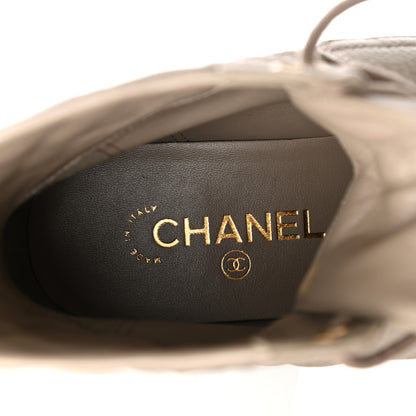 Chanel Calfskin Shiny Calfskin Quilted Lace Up Combat Boots 40.5 Dark Beige Black 7 of 9