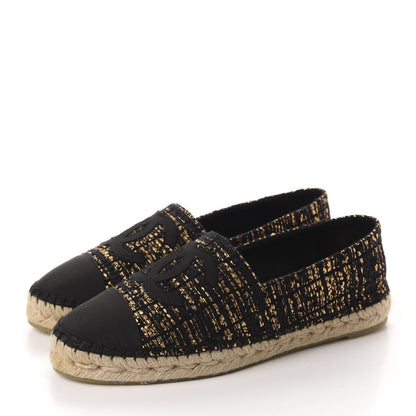 Chanel Metallic Tweed Grosgrain CC Espadrilles 40 Black Gold 3 of 12