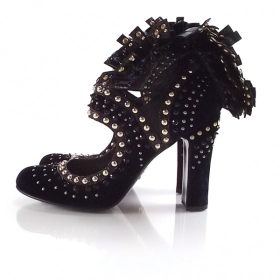 Velvet Studded Mohawk Pumps