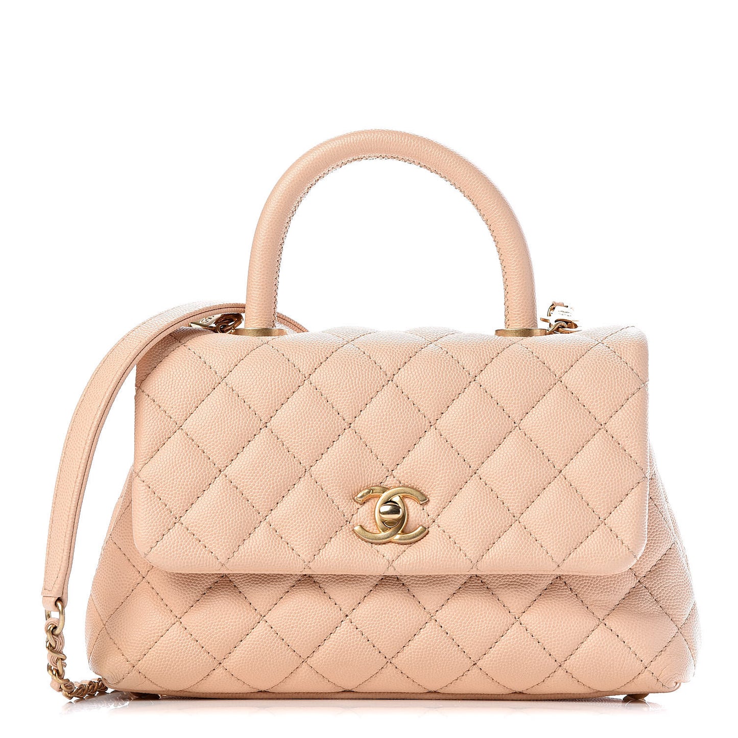 Caviar Quilted Mini Coco Handle Flap Beige