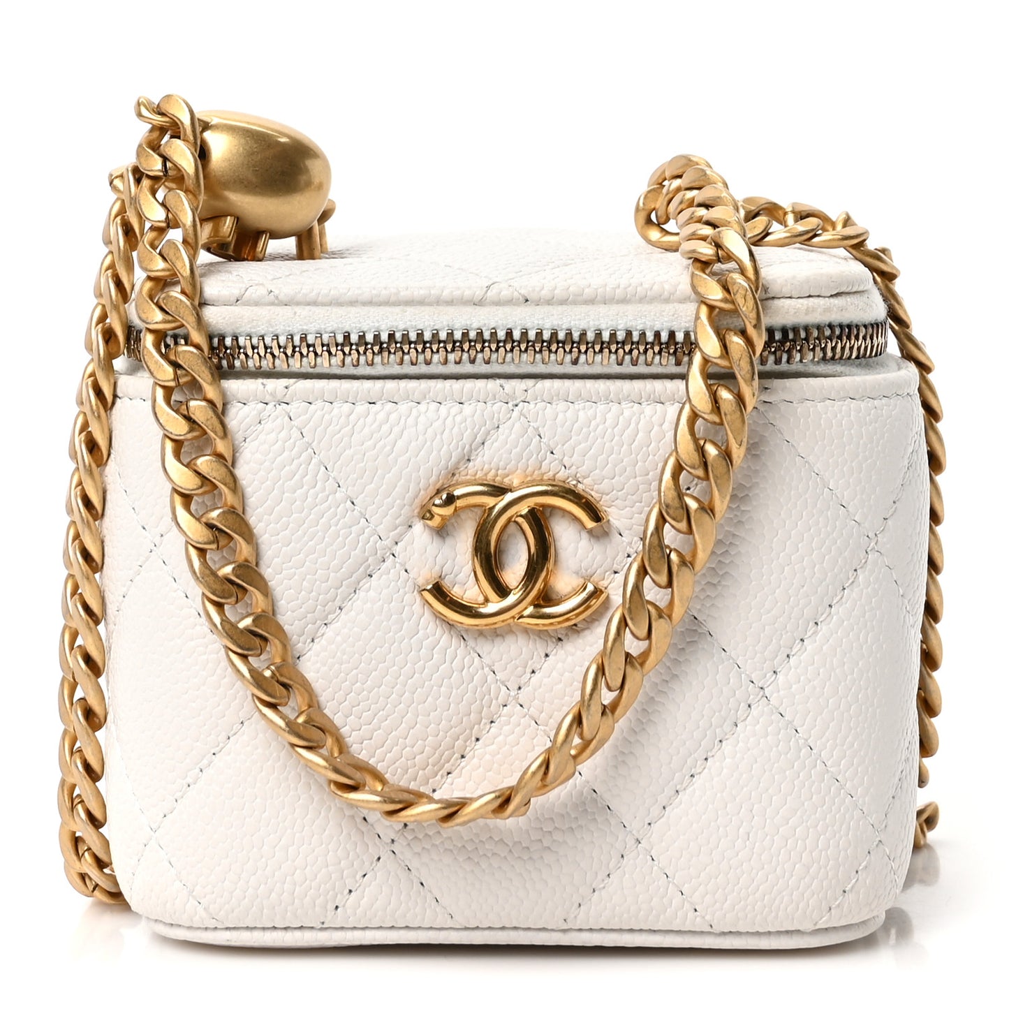 Caviar Quilted Sweetheart Mini Vanity Case  White White
