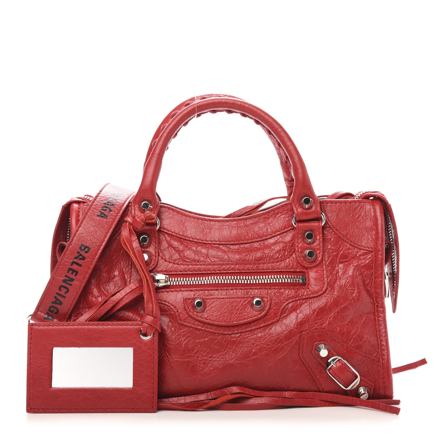 Agneau Classic Silver Hardware Mini City Logo Strap Rouge Cardinal Black