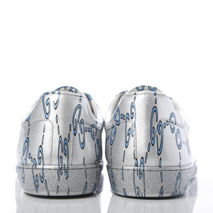 Gucci Miro Rubber Wax GucciGhost Print Mens New Ace Sneakers 10 Silver 6 of 10