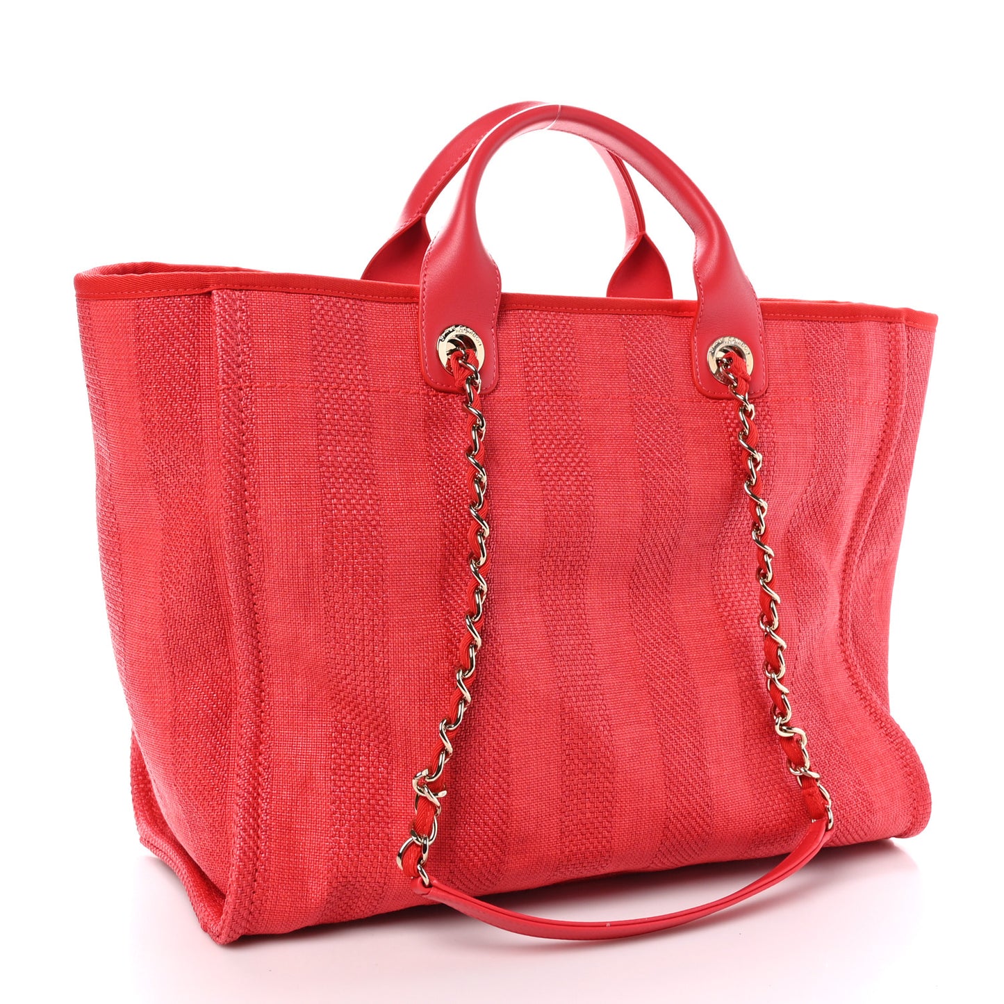 Mixed Fibers Striped Medium Deauville Tote Red