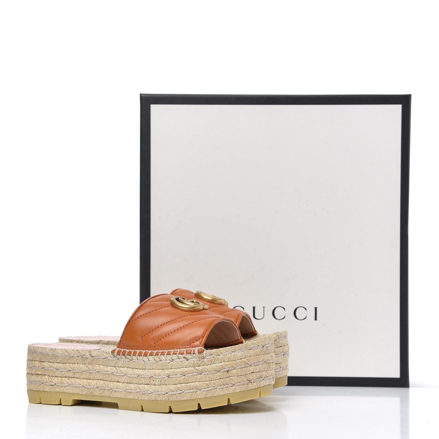 Gucci Nappa Matelasse GG Marmont Platform Espadrille Slide Sandals 36 Cognac 13 of 13
