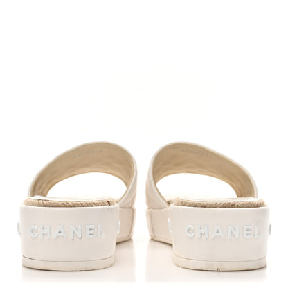 Chanel Lambskin Quilted CC Espadrille Slip On Sandals 41 White 5 of 14