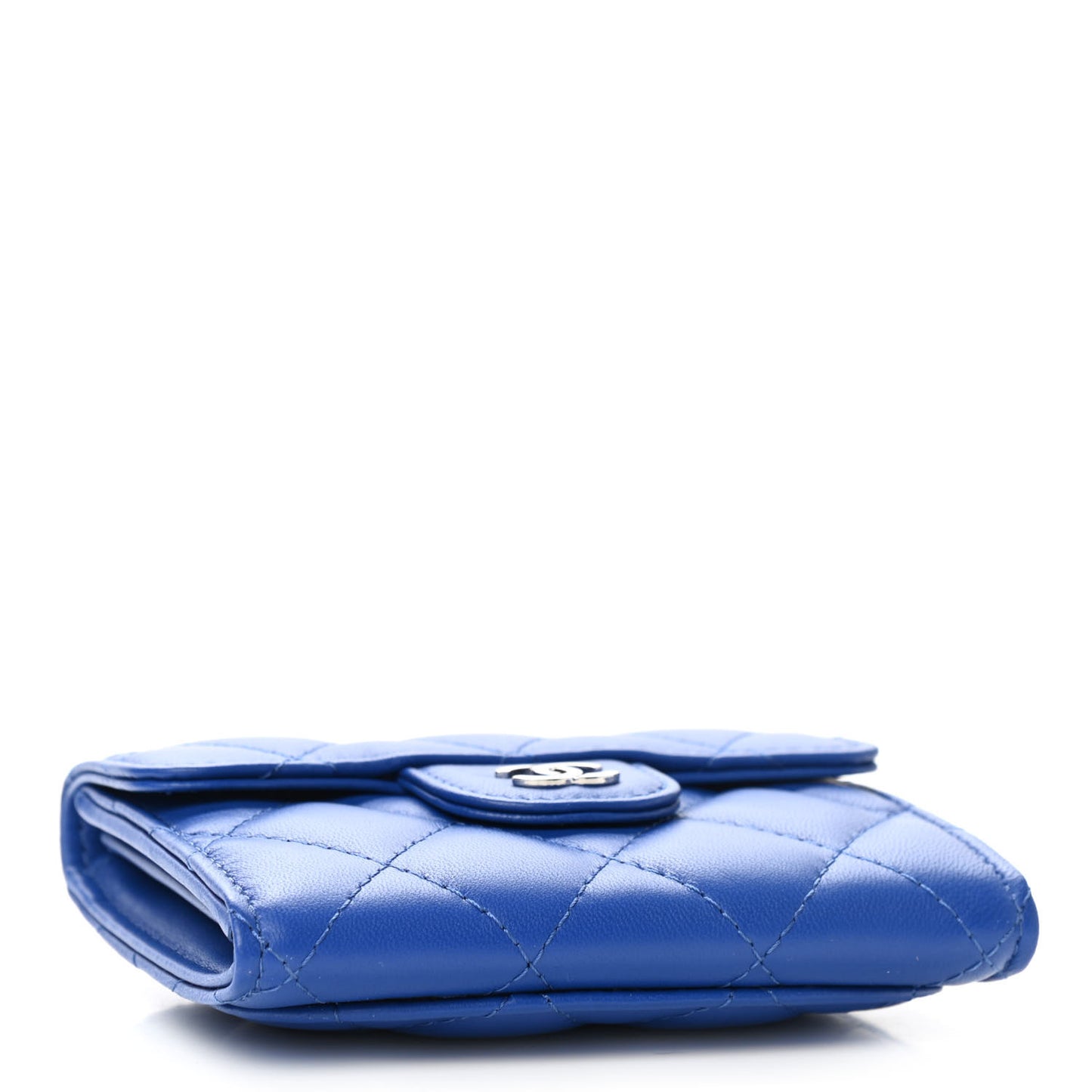Lambskin Quilted Flap Card Holder Wallet Royal Blue