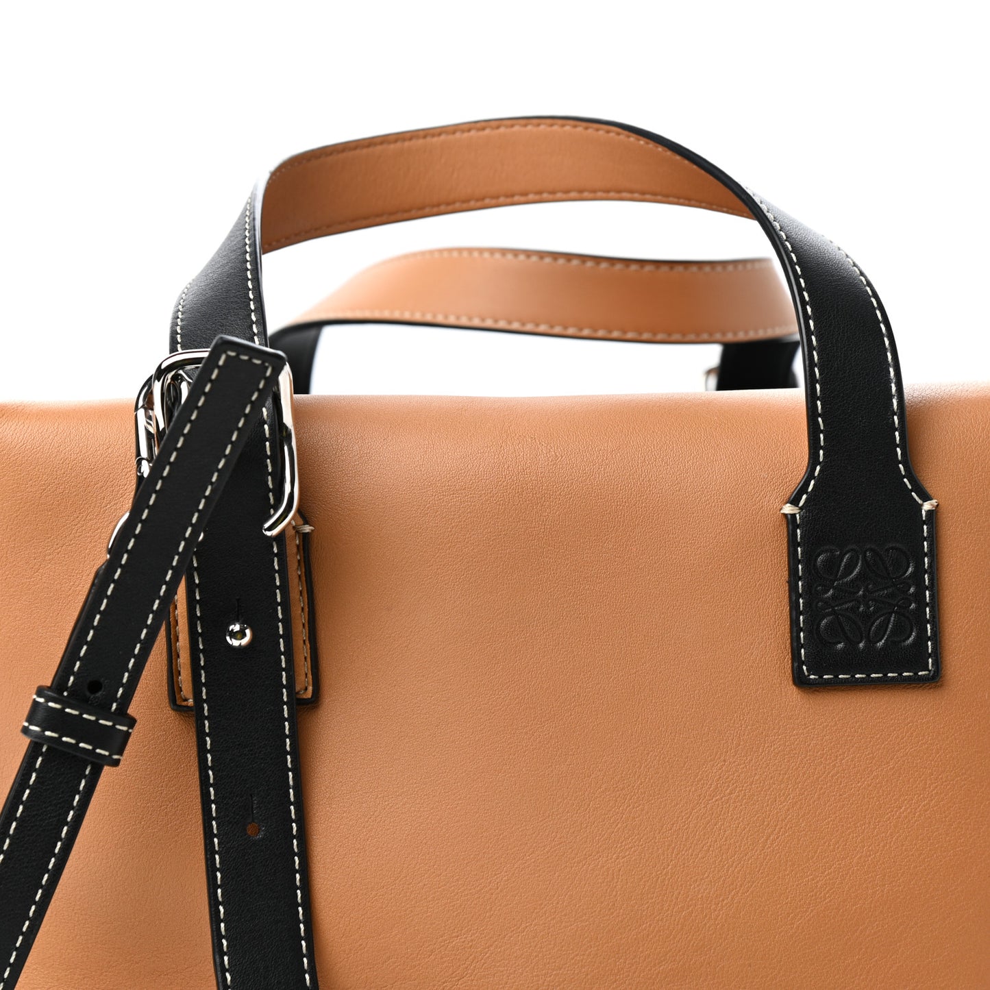Calfskin Cube Two Tone Top Handle Bag Tan Black