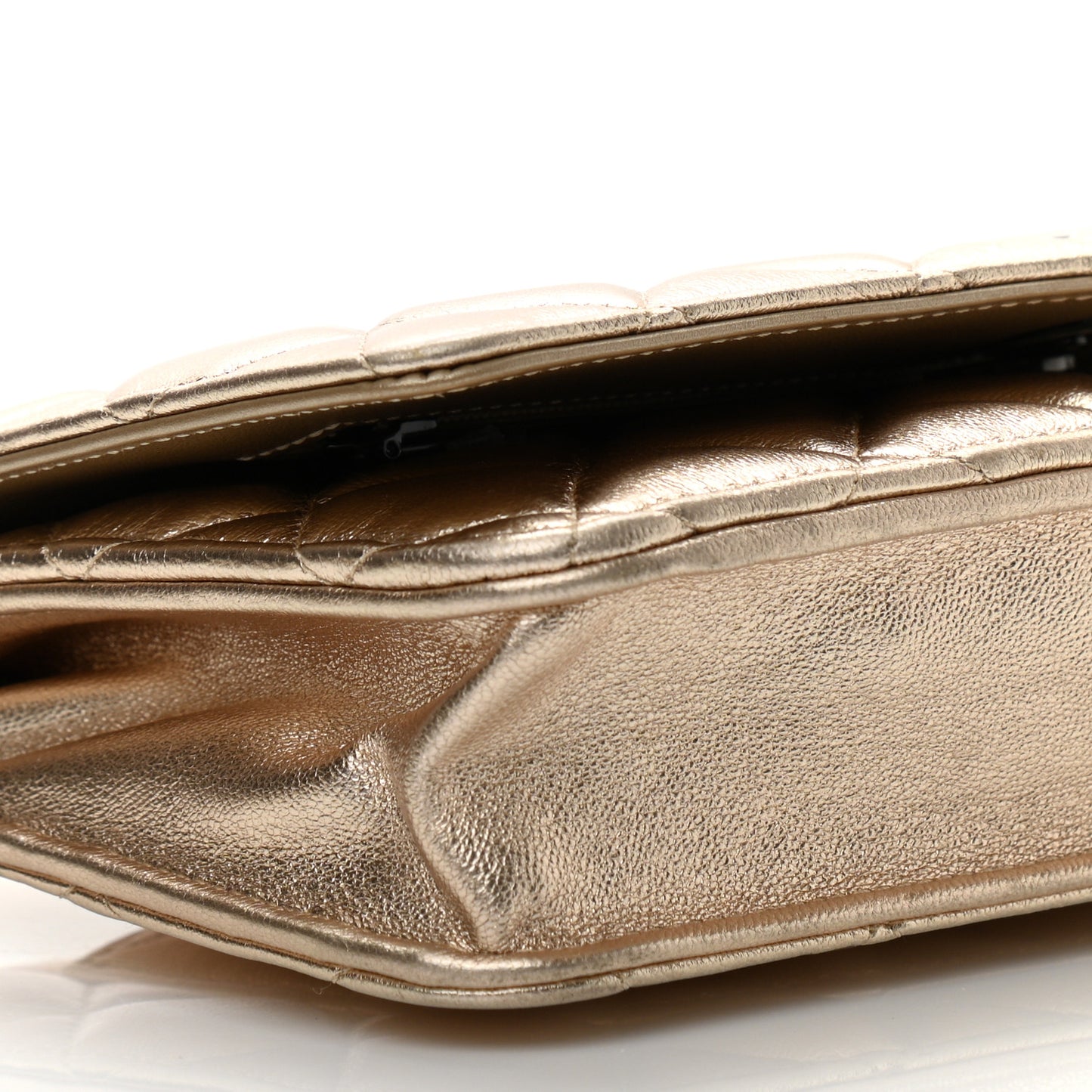 Metallic Lambskin Quilted Wallet On Chain WOC Gold Black
