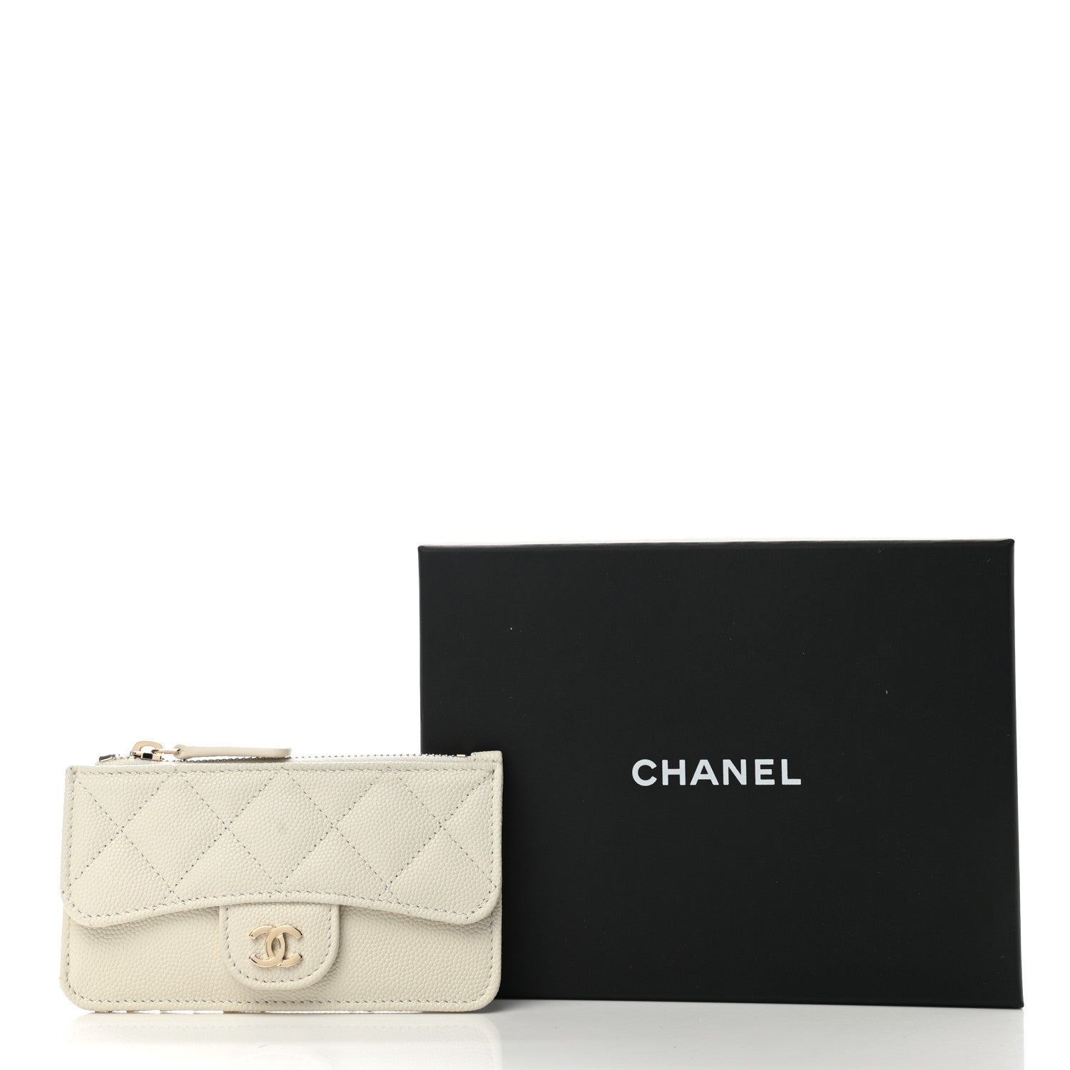 Chanel Caviar Quilted Flap Zip Card Holder White 9 of 9