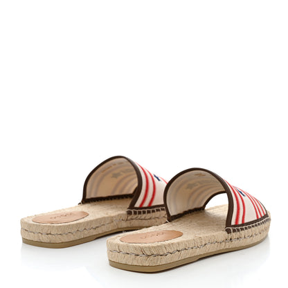 Gucci Canvas Miro Soft Calfskin Striped Mens Espadrille Flat Slide Sandals 10 Greggio Brown Sugar 4 of 9