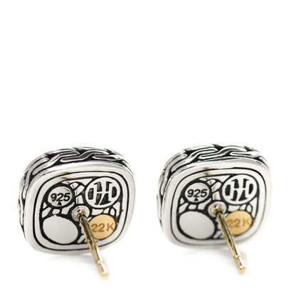 John Hardy Sterling Silver 22K Yellow Gold Classic Chain Square Hammered Stud Earrings 3 of 4