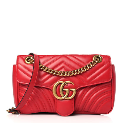 Gucci Calfskin Matelasse Small GG Marmont Shoulder Bag Hibiscus Red 1 of 9