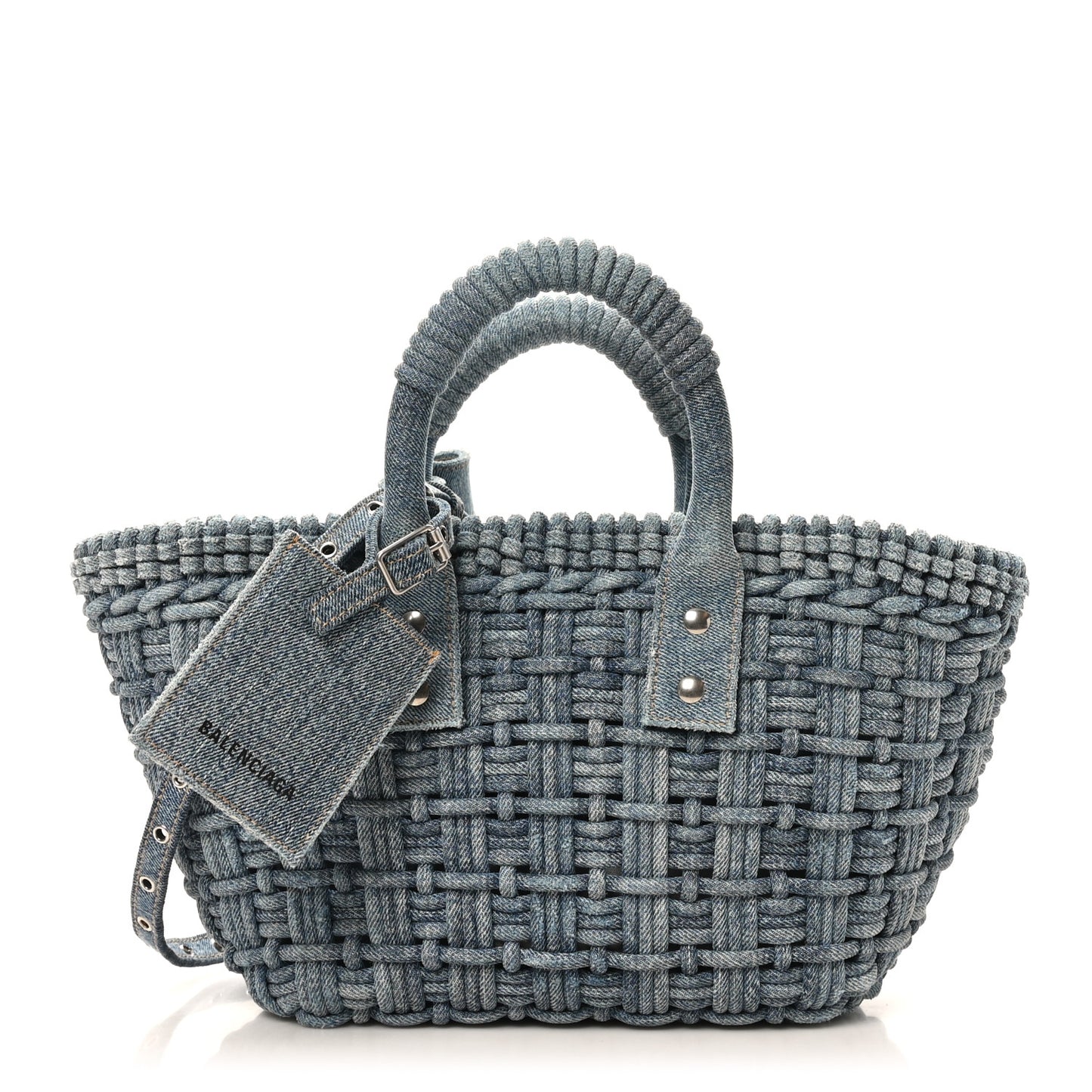 Washed Frayed Denim Braided XS Bistro Basket Blue