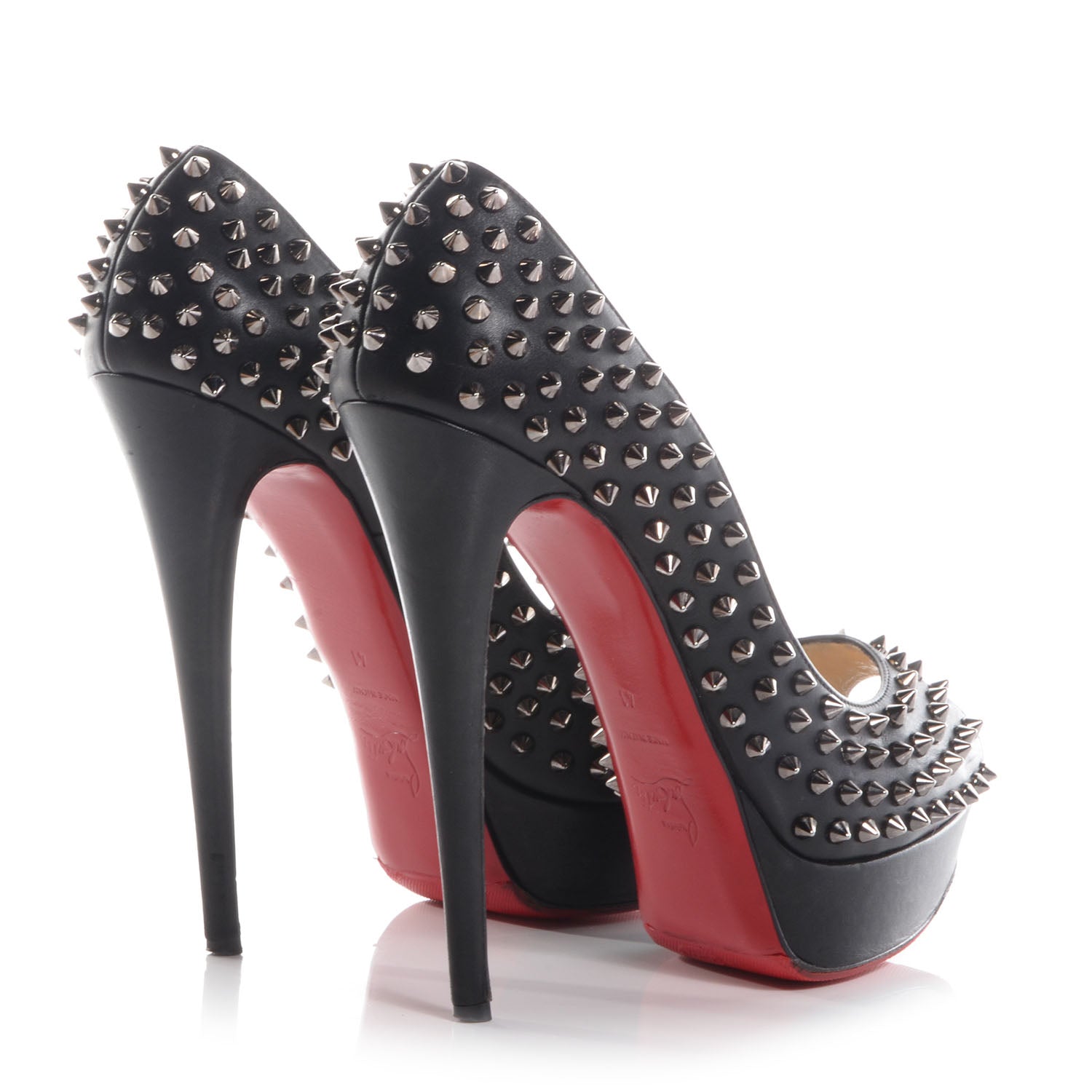 Christian Louboutin Calfskin Lady Peep Spikes VIP 150 Pumps 41 Black Silver 4 of 10