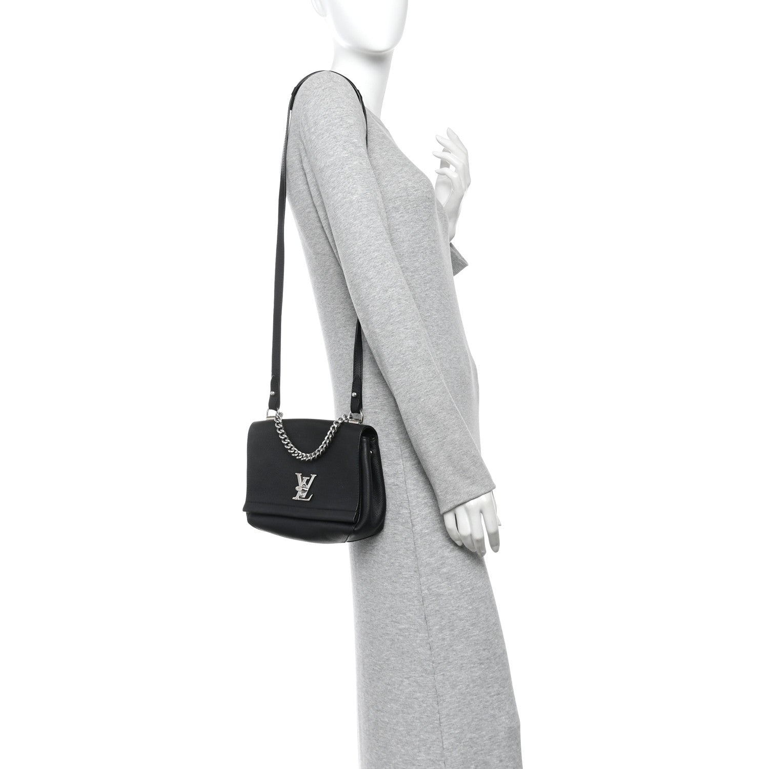 Louis Vuitton Calfskin Lockme II Chain Bag BB Black 2 of 9