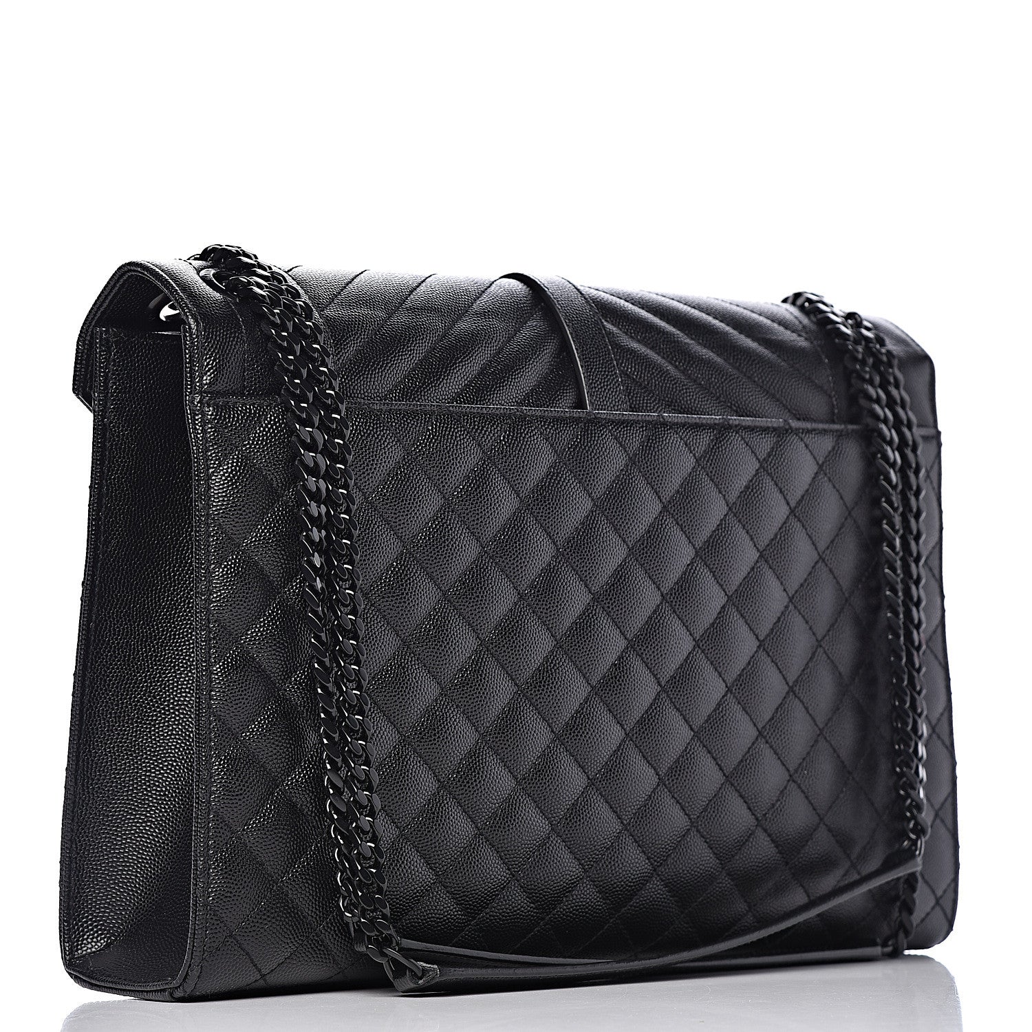 Saint Laurent Grain De Poudre Textured Mixed Matelasse Large Triquilt Monogram Monochrome Satchel Black 3 of 11