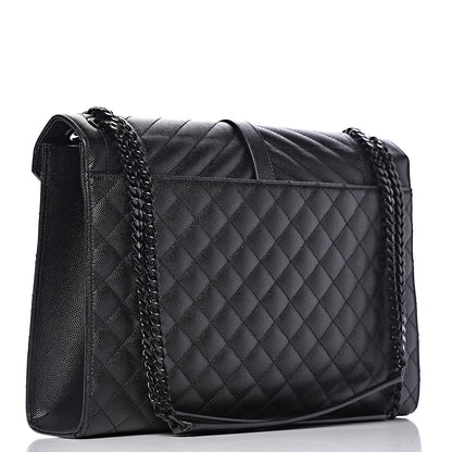 Saint Laurent Grain De Poudre Textured Mixed Matelasse Large Triquilt Monogram Monochrome Satchel Black 3 of 11