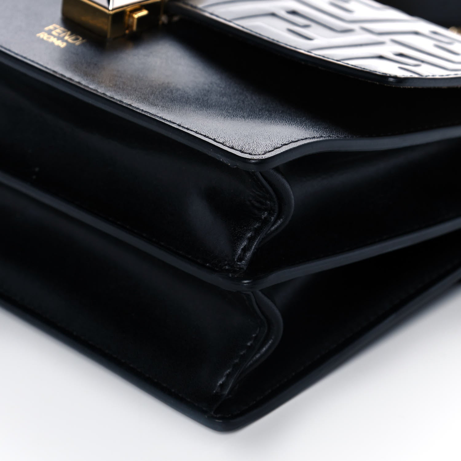 Fendi Vitello Liberty FF 1974 Embossed Small Kan I Shoulder Bag Black 9 of 12