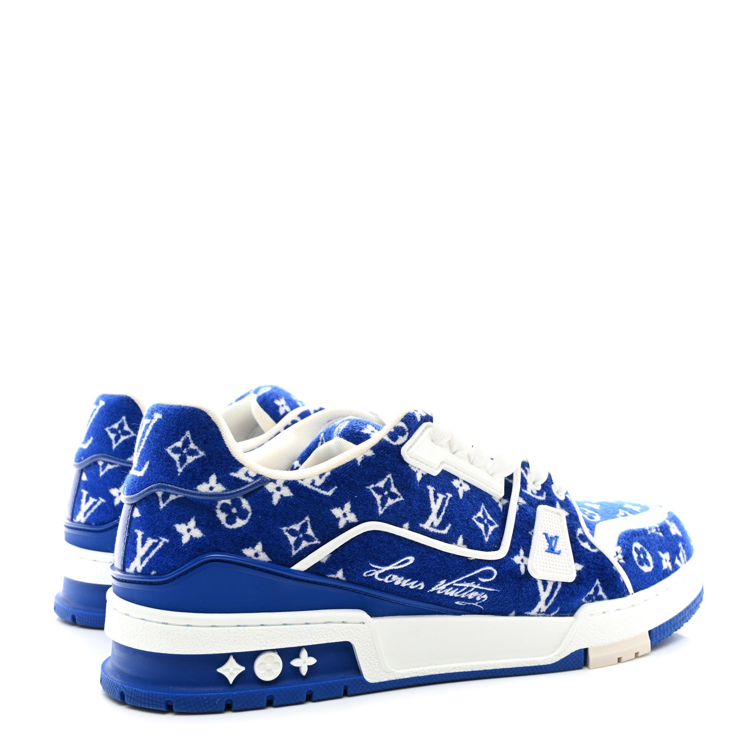 Louis Vuitton Jacquard Velvet Monogram Mens LV Trainer Sneakers 9.5 Blue 4 of 8