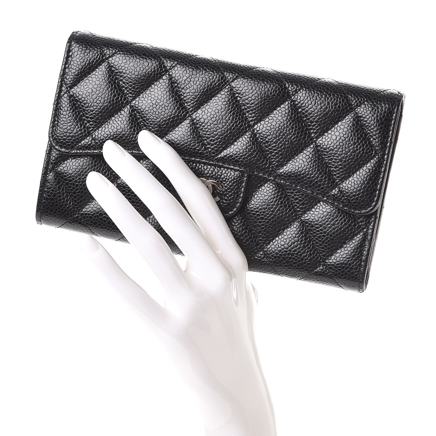 Caviar Quilted Large Flap Wallet Black