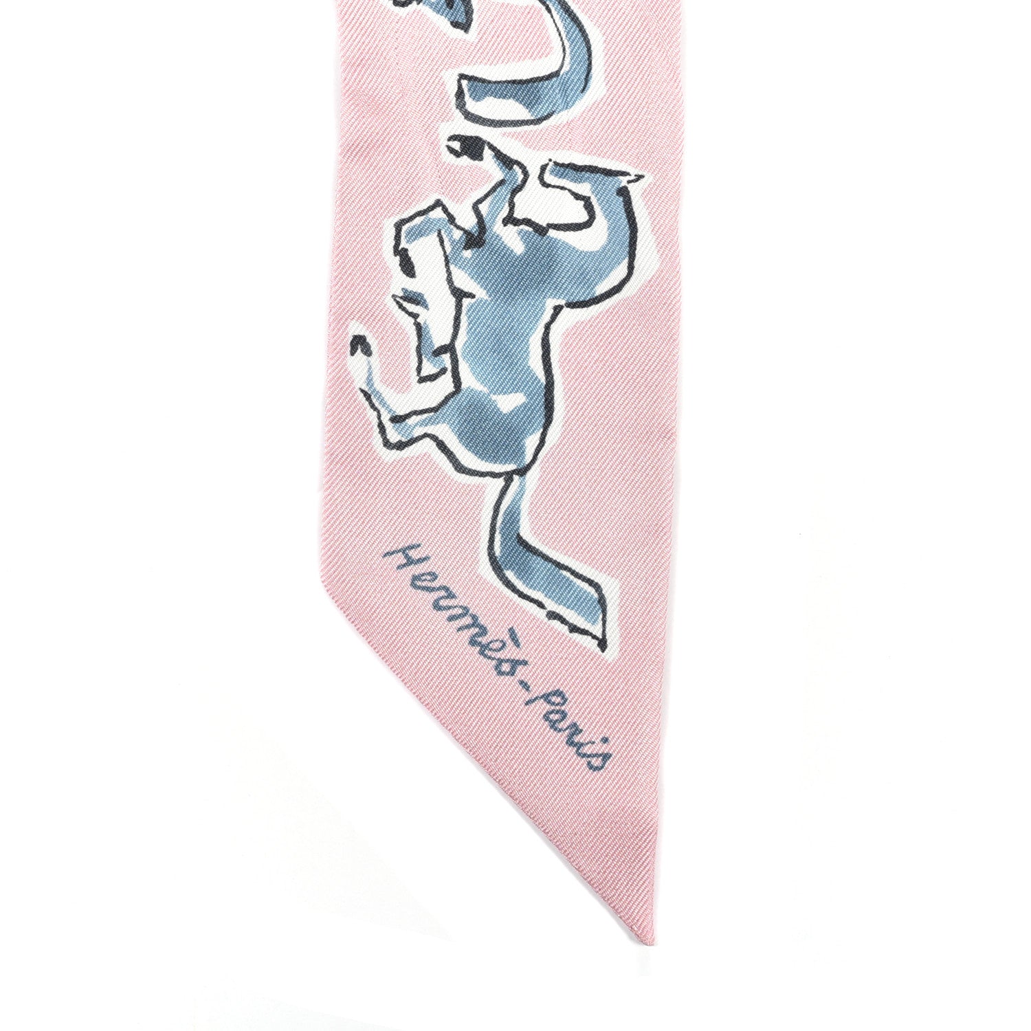 Hermes Silk Chevaux En Liberte Twilly Vieux Rose Bleu 3 of 6