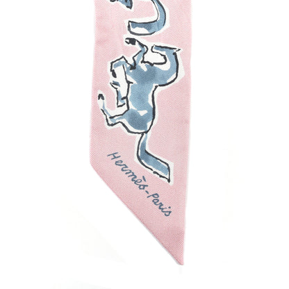 Hermes Silk Chevaux En Liberte Twilly Vieux Rose Bleu 3 of 6