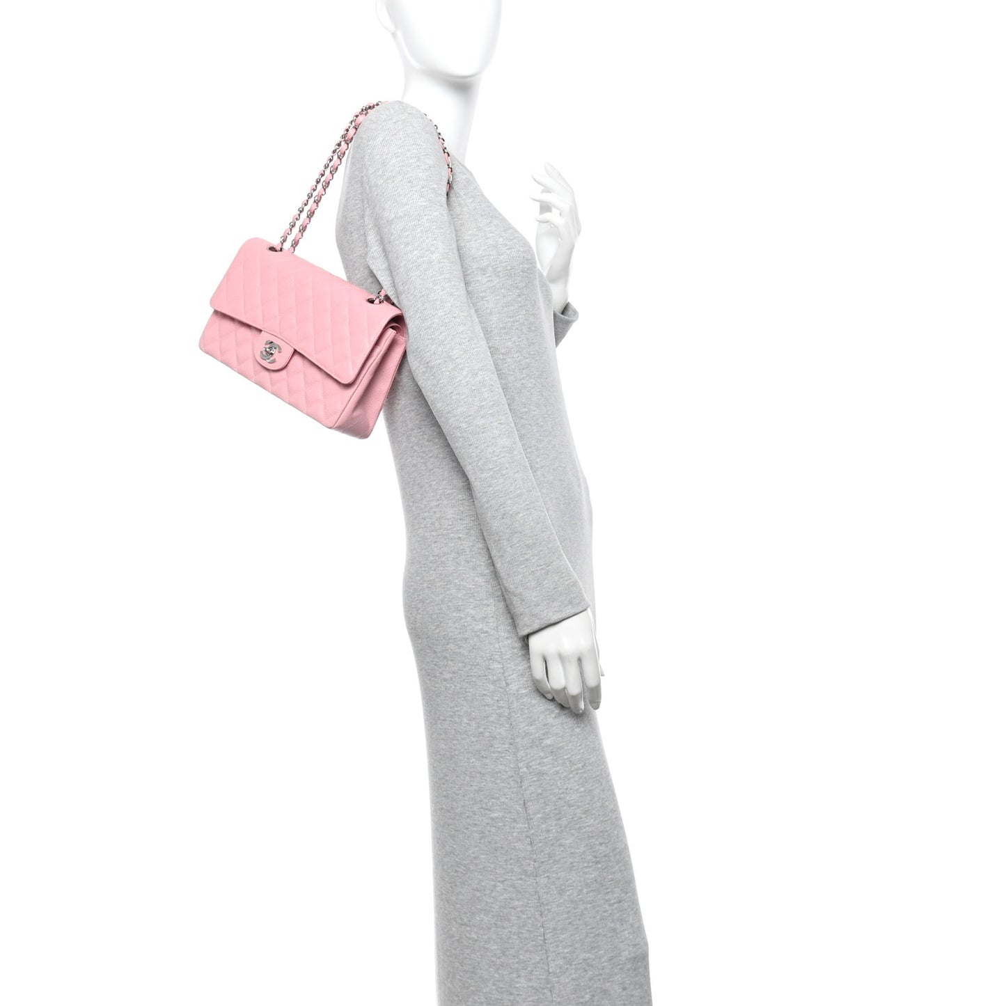 Caviar Quilted Medium Double Flap Pink