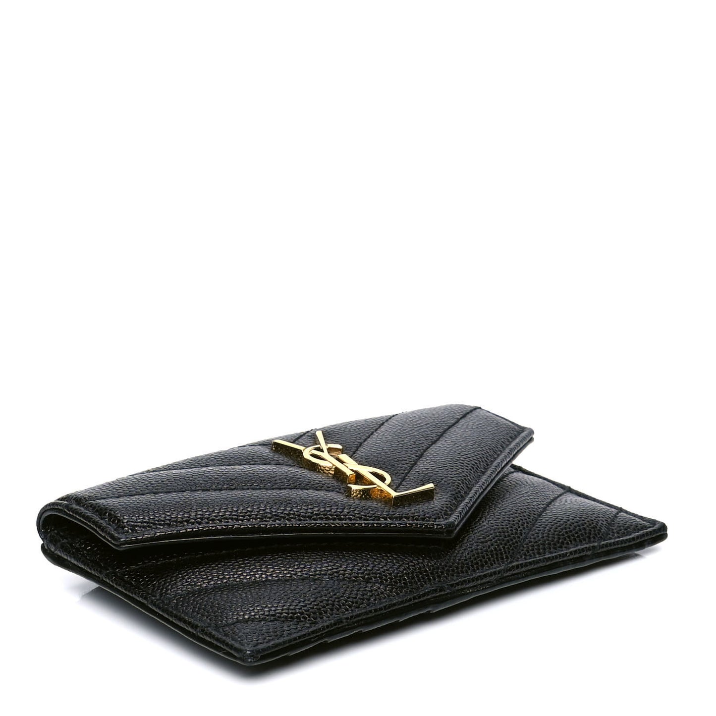 Grain De Poudre Matelasse Chevron Monogram Compact Wallet Black