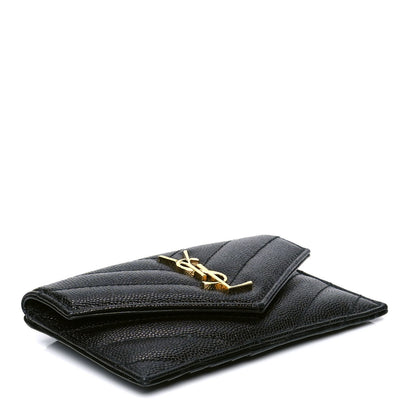 Saint Laurent Grain De Poudre Matelasse Chevron Monogram Compact Wallet Black 3 of 4