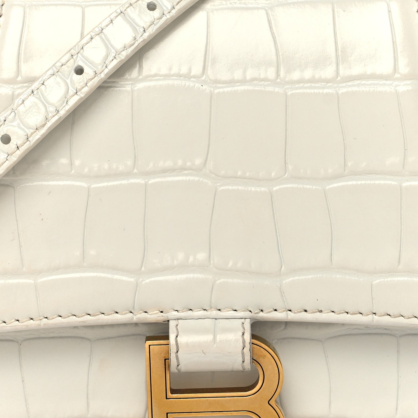 Shiny Calfskin Crocodile Embossed Small Hourglass Top Handle Bag White