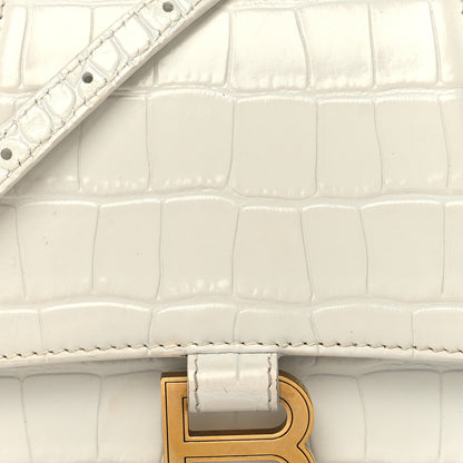 Balenciaga Shiny Calfskin Crocodile Embossed Small Hourglass Top Handle Bag White 8 of 15
