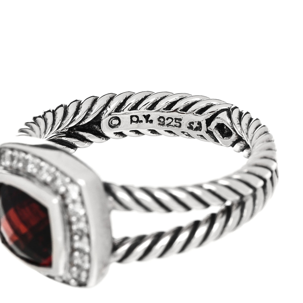 Sterling Silver Diamond Garnet 7mm Petite Albion Ring 53 6.5