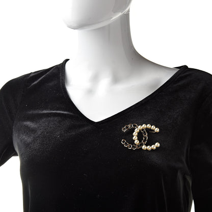 Chanel Lambskin Pearl CC Chain Brooch Black Gold 2 of 5