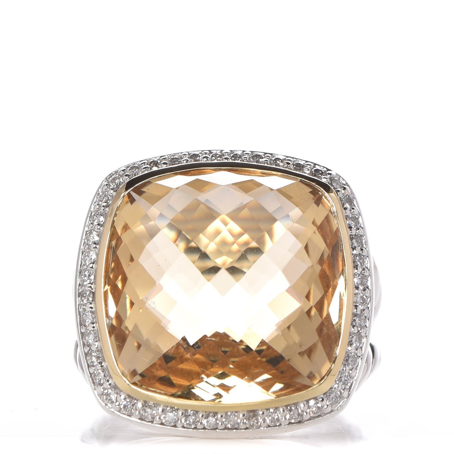 Sterling Silver 18K Yellow Gold Diamond Champagne Citrine 17mm Albion Ring 54 7