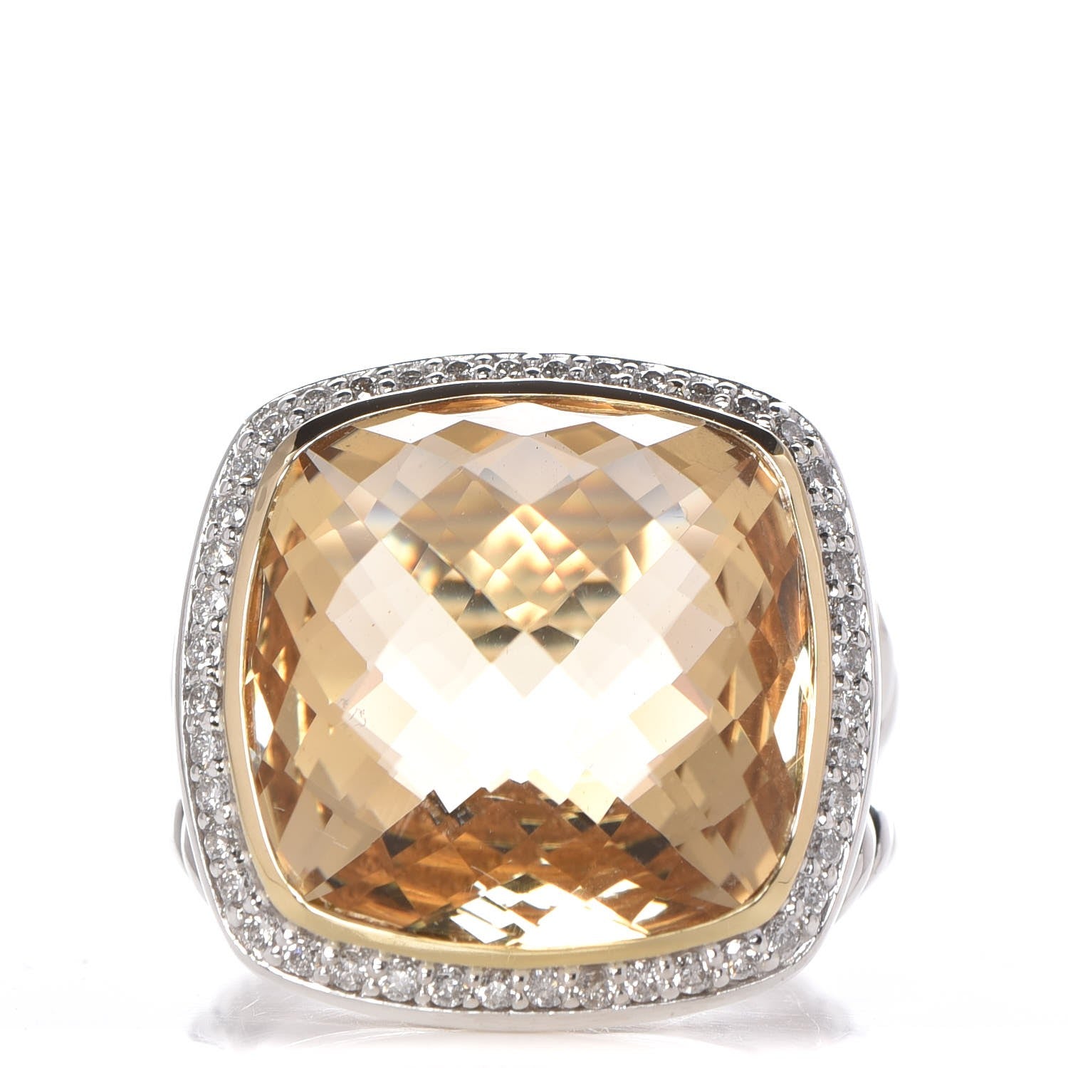David Yurman Sterling Silver 18K Yellow Gold Diamond Champagne Citrine 17mm Albion Ring 54 7 1 of 5