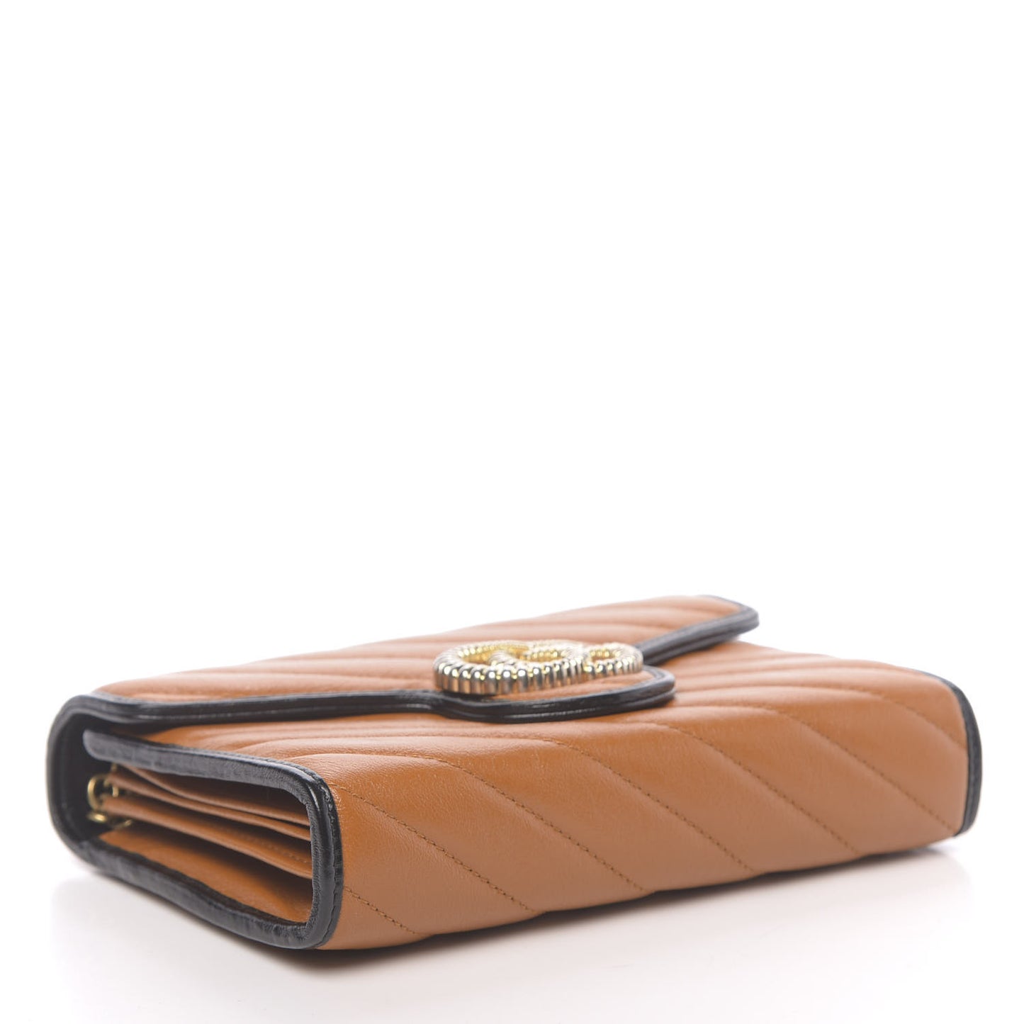 Vintage Effect Calfskin Matelasse Diagonal Torchon GG Marmont Chain Wallet Cognac