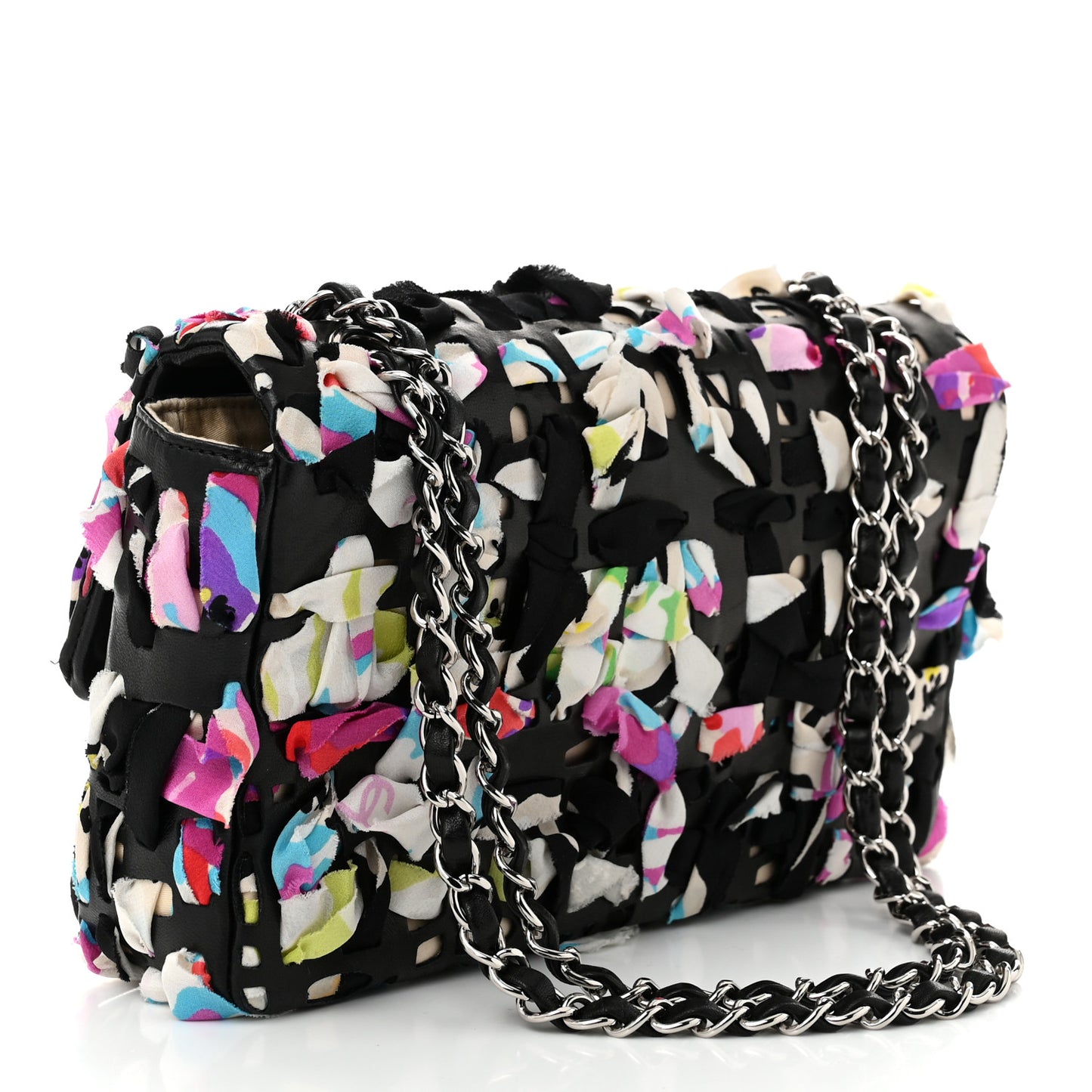 Silk Lambskin Ribbon Classic Flap Bag Turquoise Multicolor