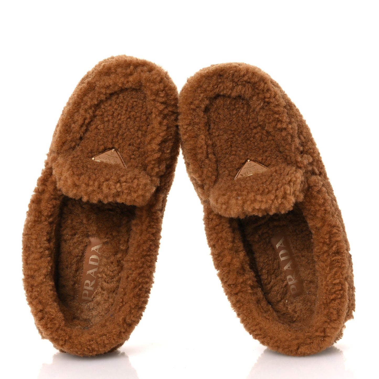Shearling Metal Triangle Logo Driving Loafer 36.5 Brown