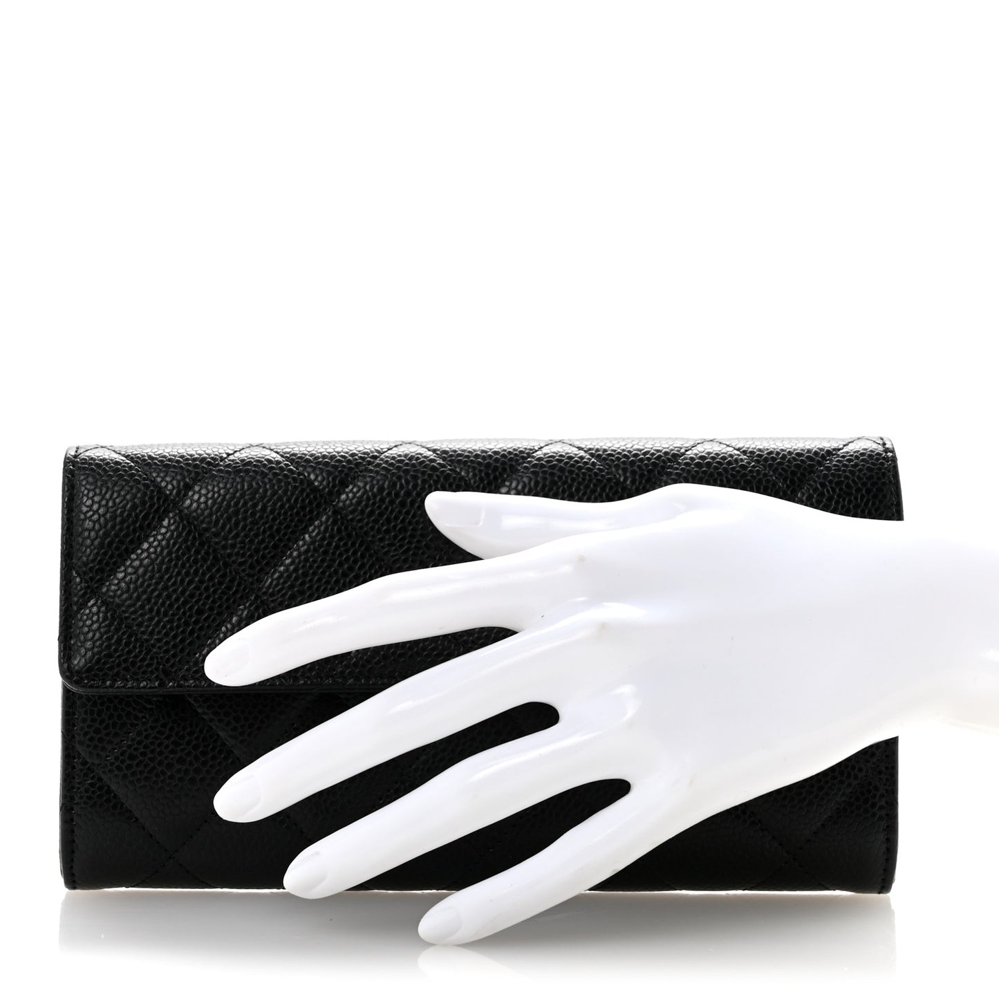 Caviar Quilted Large Gusset Flap Wallet Black
