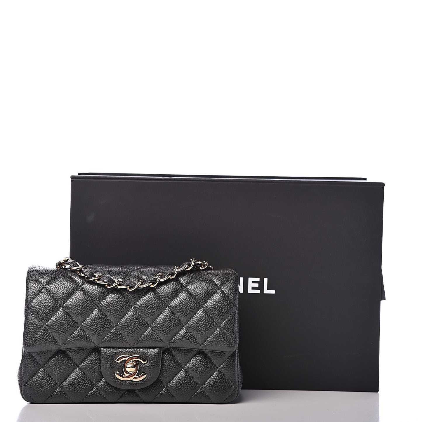 Caviar Quilted Mini Rectangular Flap Dark Grey