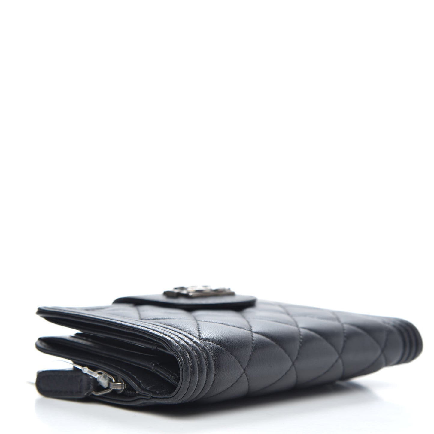 Lambskin Quilted Boy Large Zip Pocket Wallet Black
